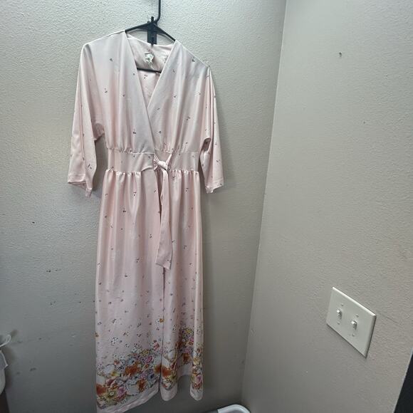 Vtg 70s TV LOUNGER Caftan Gown Hostess House Dress Floral Robe SZ M Boho Hippie - Picture 1 of 9